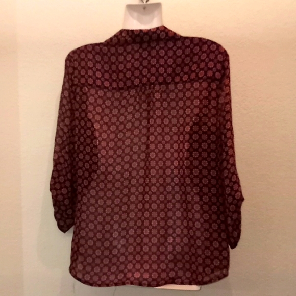 Dress Barn Sheer Printed Roll Tab Sleeve Blouse - Picture 5 of 11